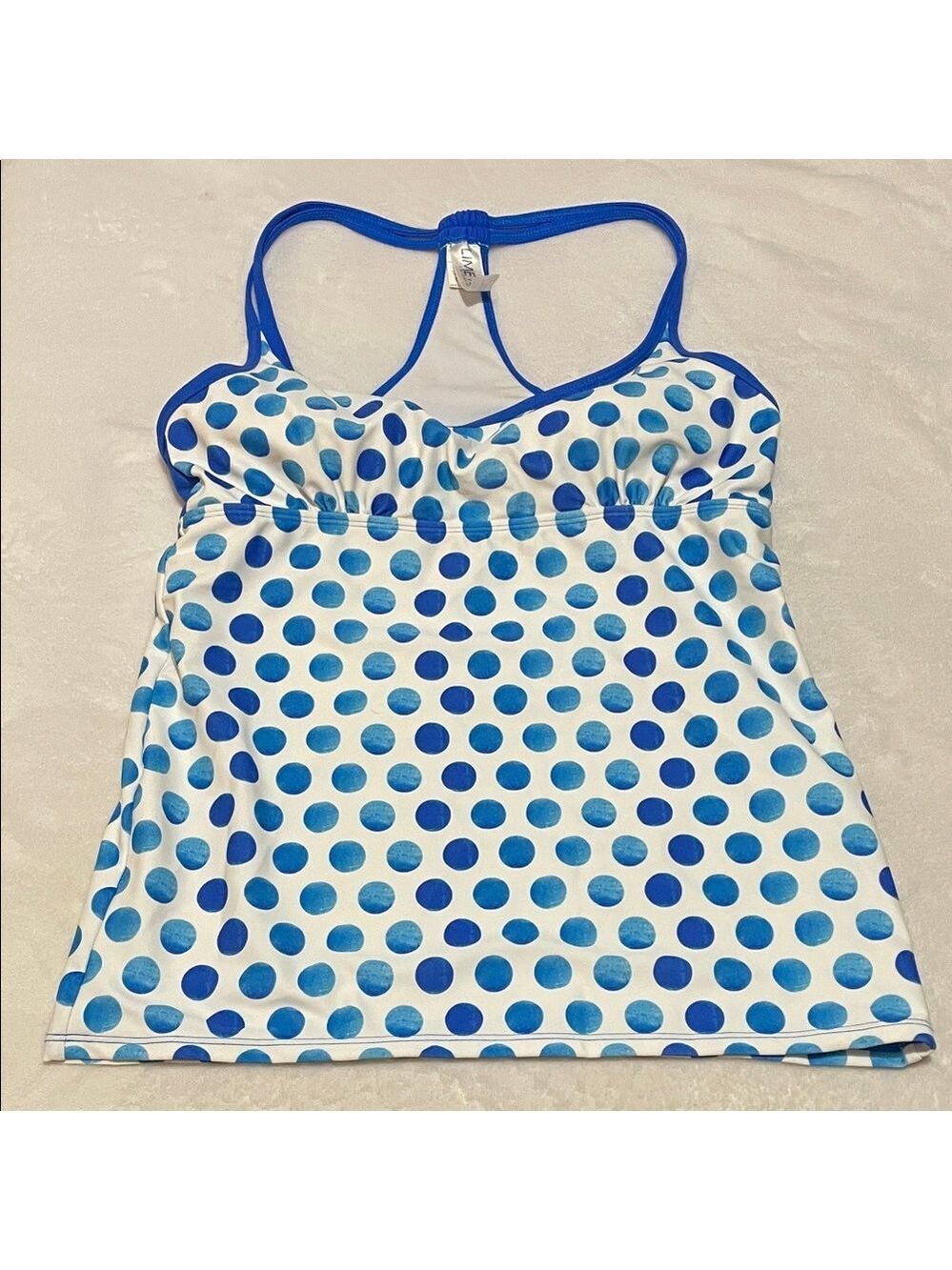 Lime Ricki Royal Blue and White Polka Dot Tankini Swim Top Large